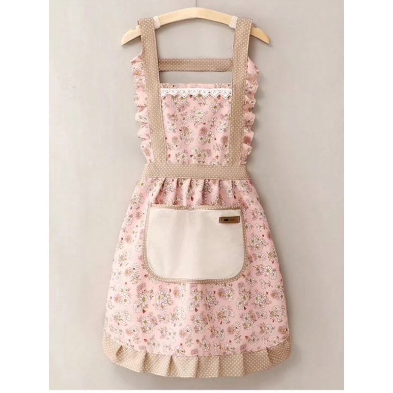 Pink Canvas Kitchen Apron for Women Breathable Waterproof Cute Cooking & Cleaning Apron