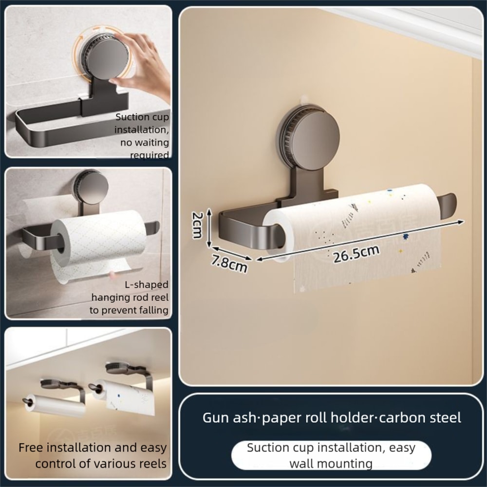No Drill Wall Mounted Paper Towel Holder and Kitchen Storage Rack