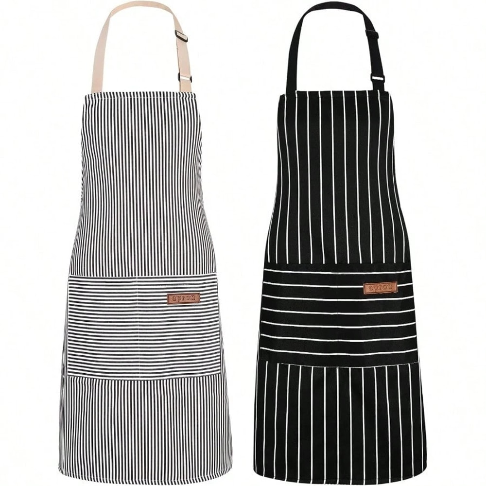 Pack Striped Kitchen Apron Set Adjustable Oil Resistant Unisex Work Aprons 1