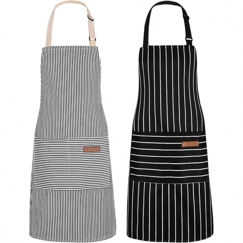 Pack Striped Kitchen Apron Set Adjustable Oil Resistant Unisex Work Aprons 1