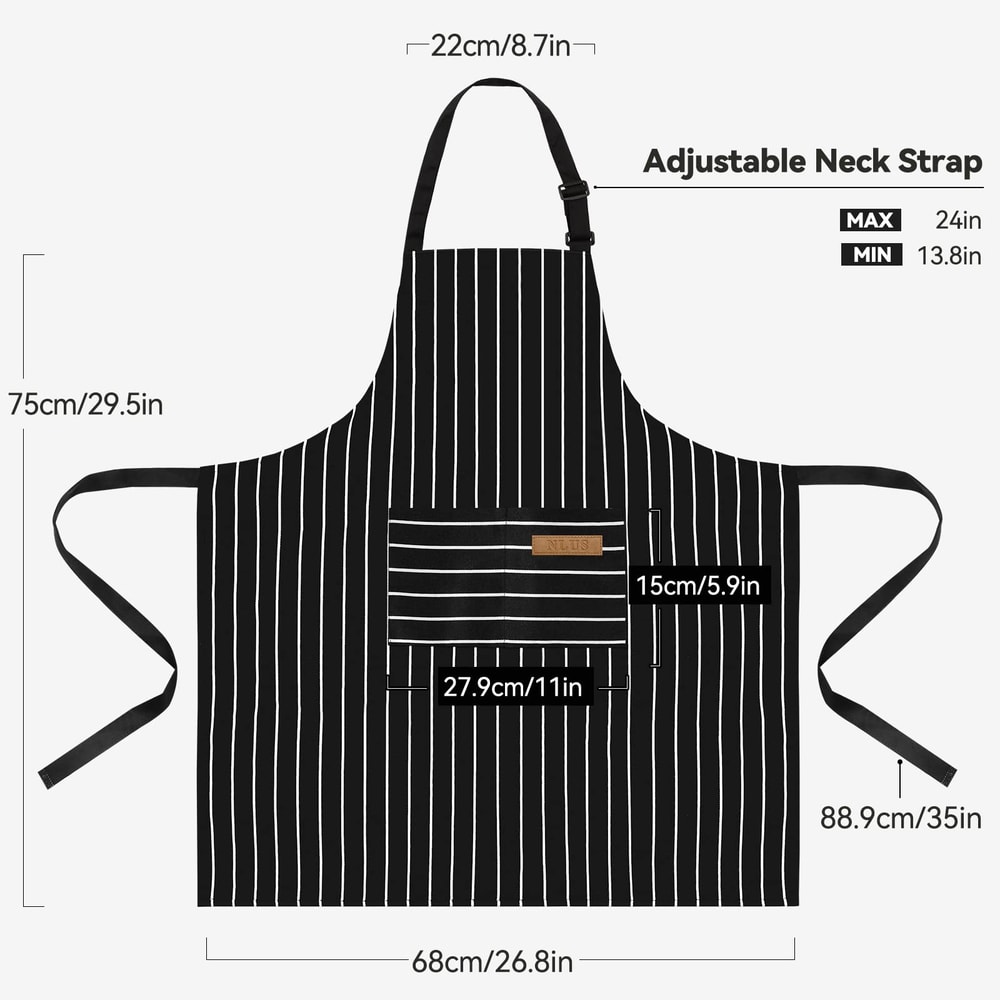 Pack Striped Kitchen Apron Set Adjustable Oil Resistant Unisex Work Aprons 3