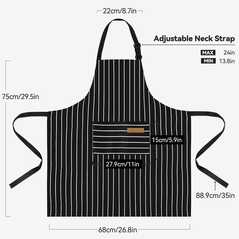 Pack Striped Kitchen Apron Set Adjustable Oil Resistant Unisex Work Aprons 3