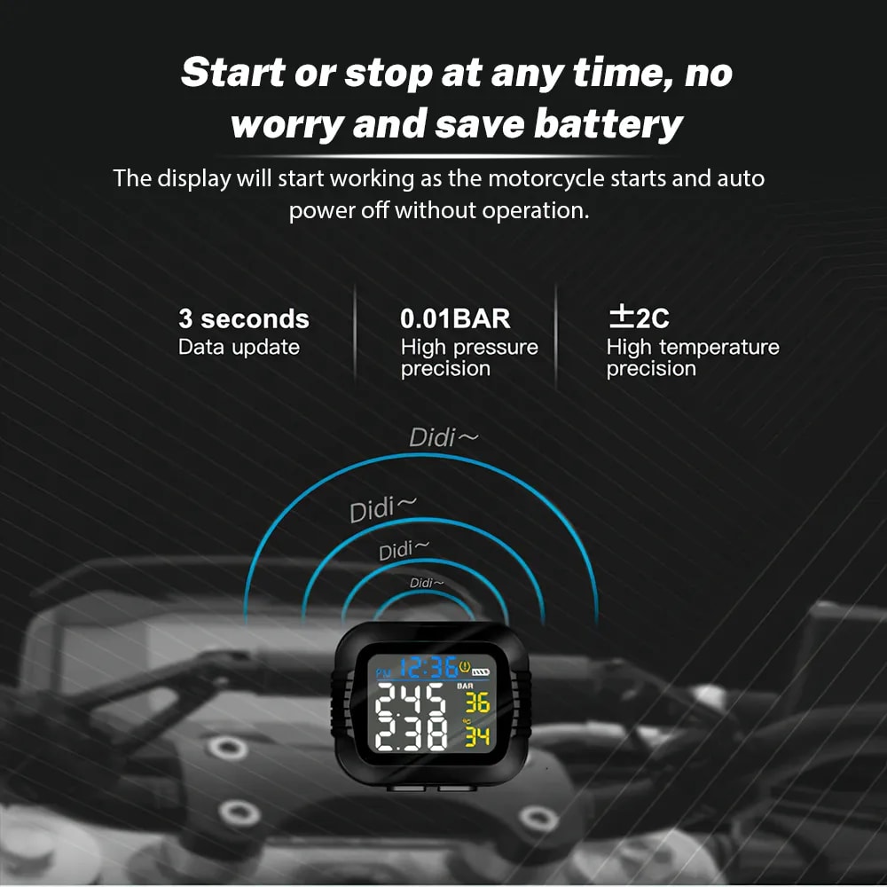 RideGuard Motorcycle TPMS Wireless Tire Pressure & Temperature Monitoring System