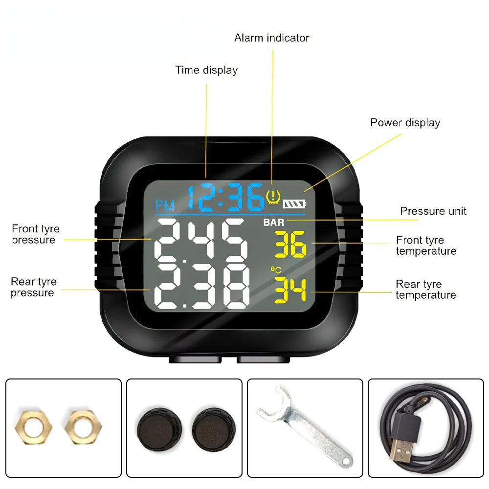 RideGuard Motorcycle TPMS Wireless Tire Pressure & Temperature Monitoring System