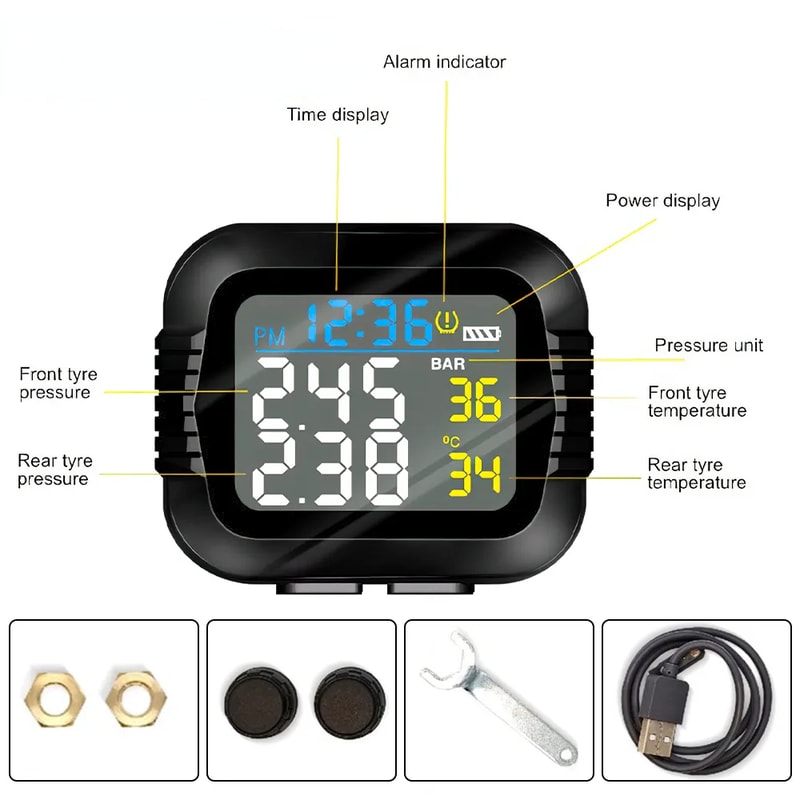 RideGuard Motorcycle TPMS Wireless Tire Pressure & Temperature Monitoring System