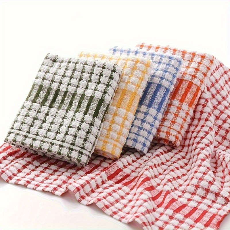 ColorBlend Reusable Kitchen Towels Set Pack Absorbent Plaid Dish Towels for Everyday Cleaning