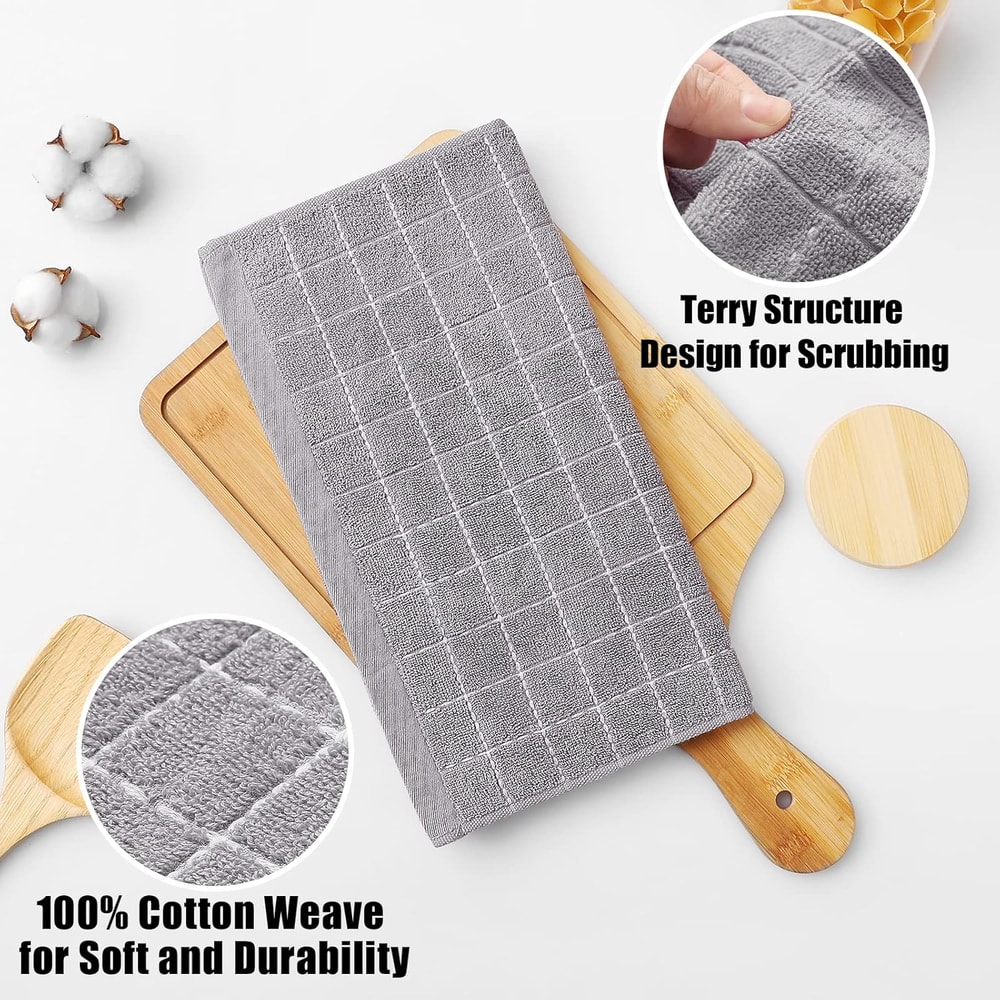 Ultra Soft Cotton Terry Dish Cloth Set, Absorbent Kitchen Cleaning Towels Pack