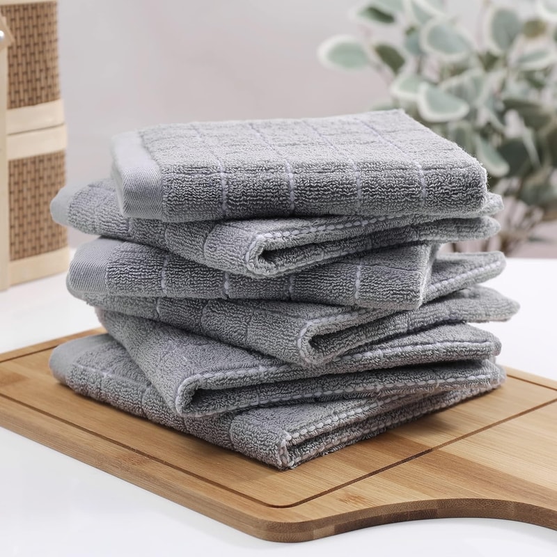 Ultra Soft Cotton Terry Dish Cloth Set, Absorbent Kitchen Cleaning Towels Pack