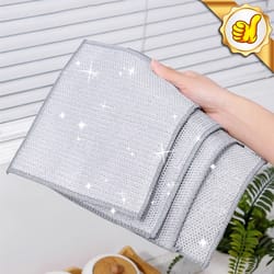 silver scrub microfiber kitchen cloth set for dishes, pots & grease cleaning