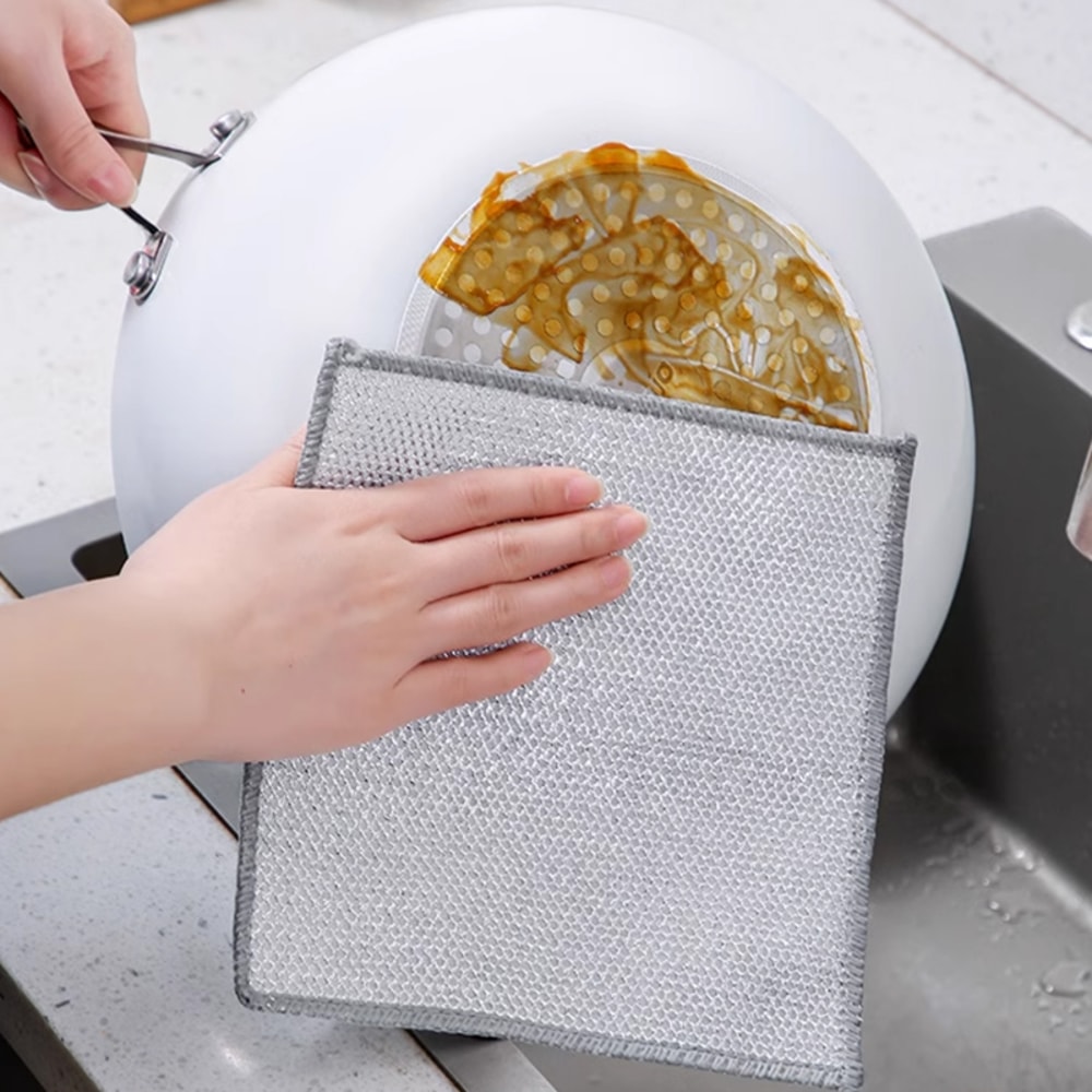 Silver Scrub Microfiber Kitchen Cloth Set For Dishes Pots Grease Cleaning 1