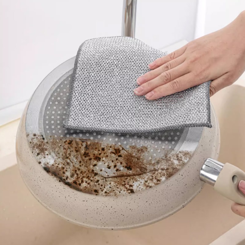Silver Scrub Microfiber Kitchen Cloth Set For Dishes Pots Grease Cleaning 2