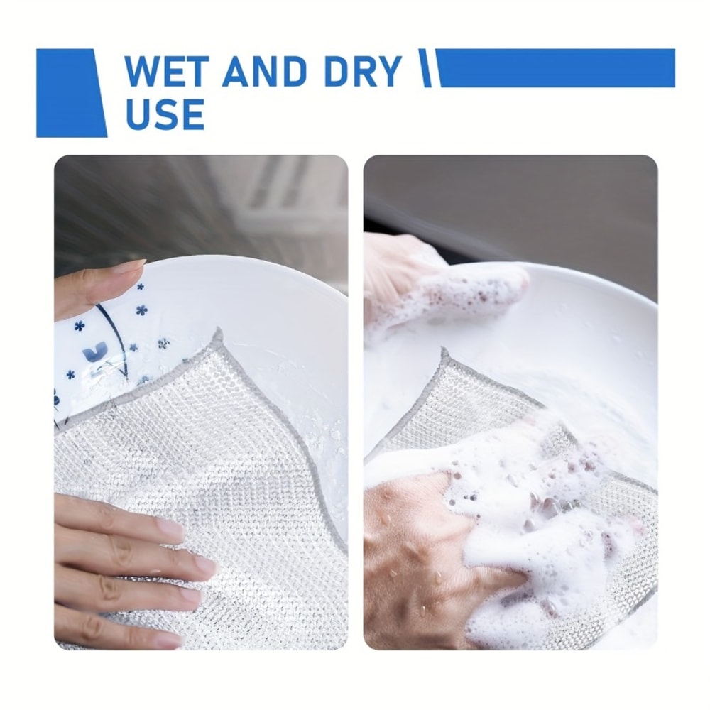 Magic Steel Wire Dishcloth Set Reusable Non Scratch Kitchen Cleaning Rags 2