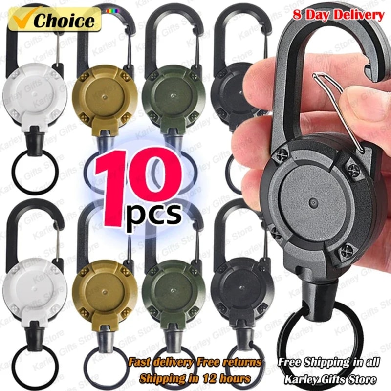 Heavy Duty Retractable Badge Reel With Carabiner Key Holder For Work Outdoor Use 1
