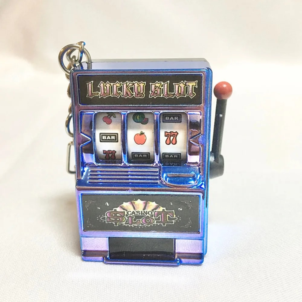 Lucky Spin Slot Machine Keychain Mini Jackpot Fruit Machine Key Ring for Cars & Gifts