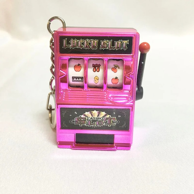 Lucky Spin Slot Machine Keychain Mini Jackpot Fruit Machine Key Ring for Cars & Gifts
