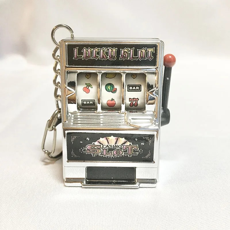 Lucky Spin Slot Machine Keychain Mini Jackpot Fruit Machine Key Ring for Cars & Gifts