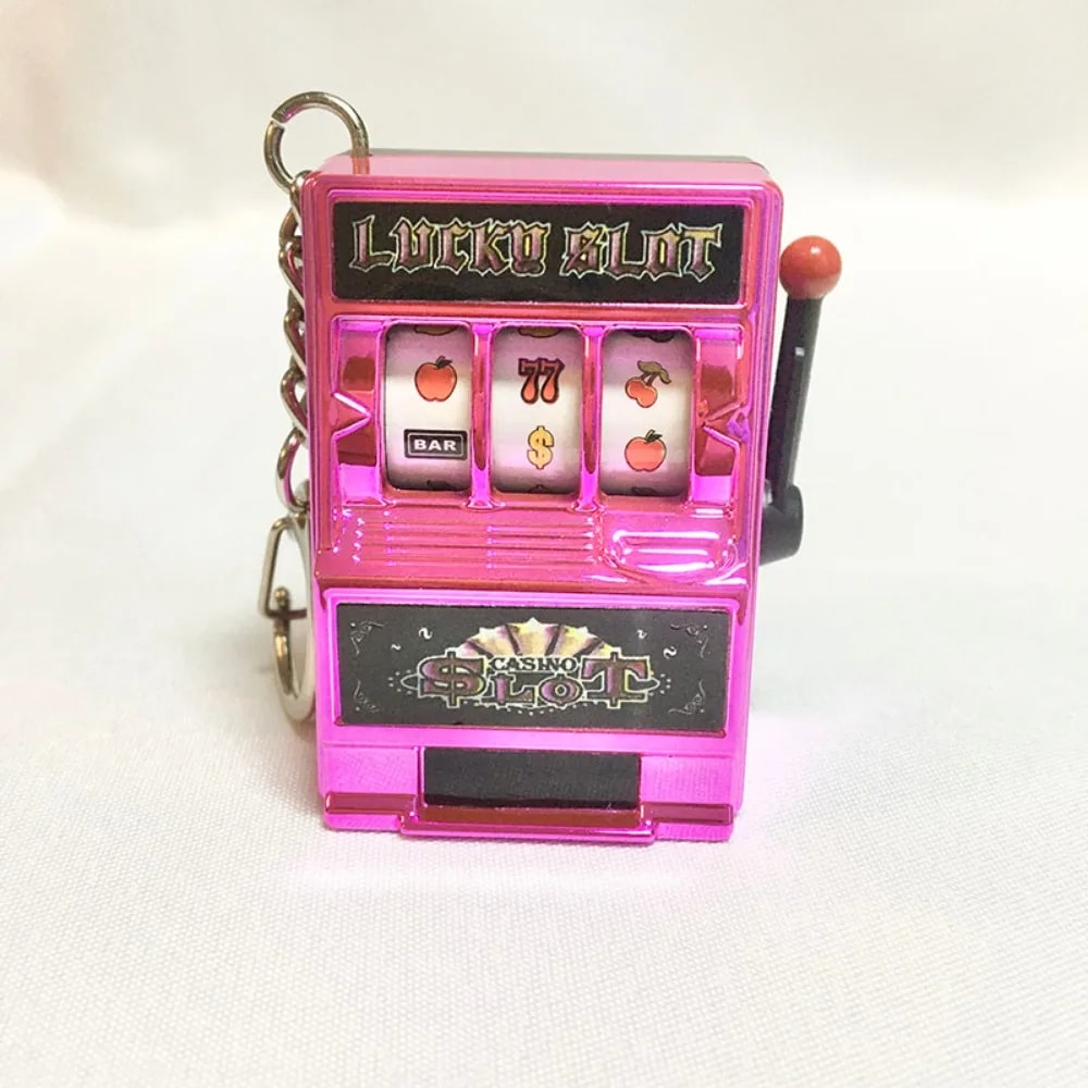Lucky Spin Slot Machine Keychain Mini Jackpot Fruit Machine Key Ring for Cars & Gifts