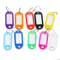 color coded plastic key tags with label cards for keys, luggage & hotel identification