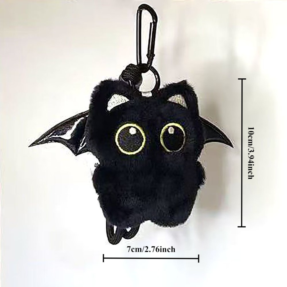 Big Eyed Plush Kitten Keychain Cute Black Cat Backpack Charm
