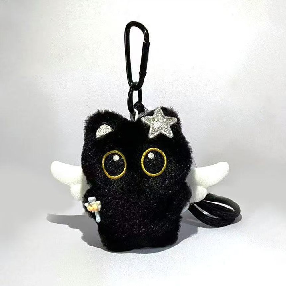Big Eyed Plush Kitten Keychain Cute Black Cat Backpack Charm