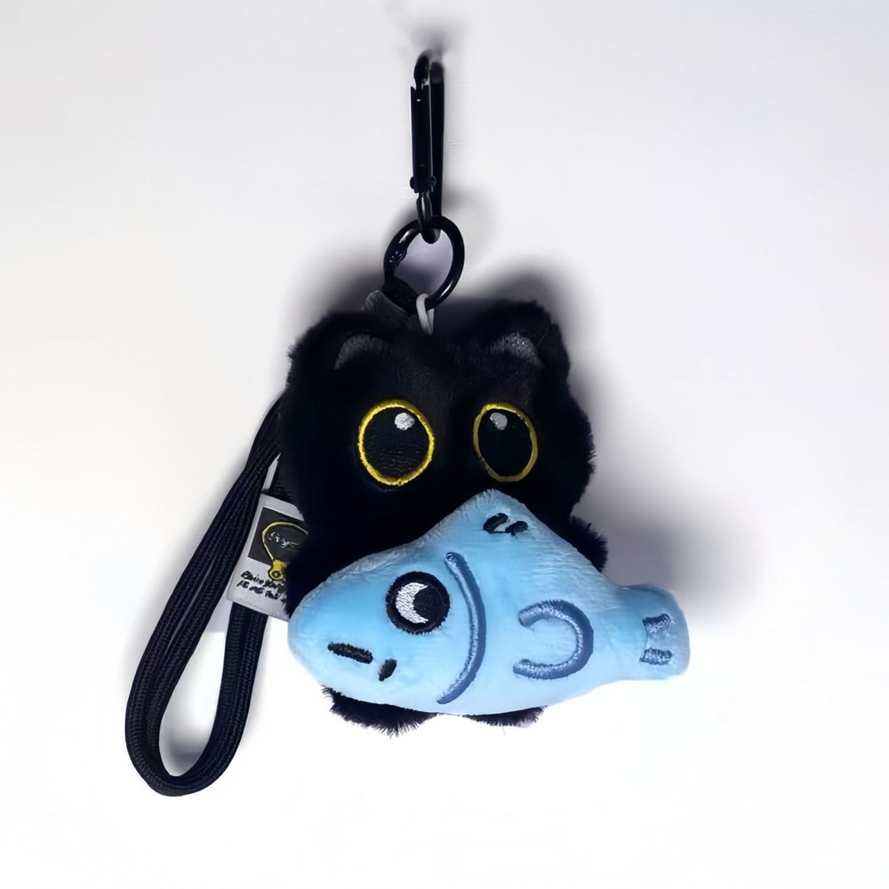 Big Eyed Plush Kitten Keychain Cute Black Cat Backpack Charm