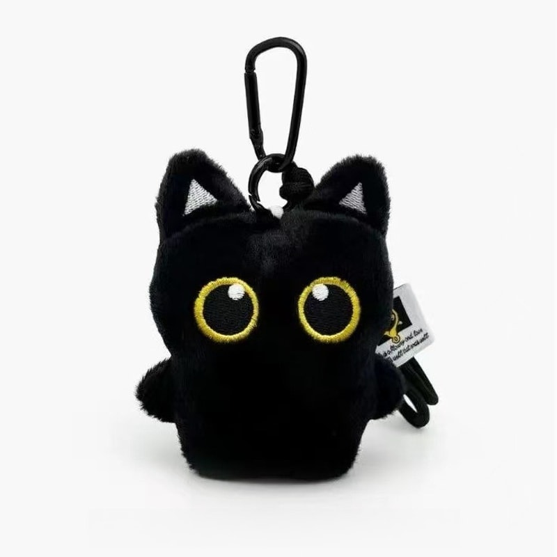 Big Eyed Plush Kitten Keychain Cute Black Cat Backpack Charm