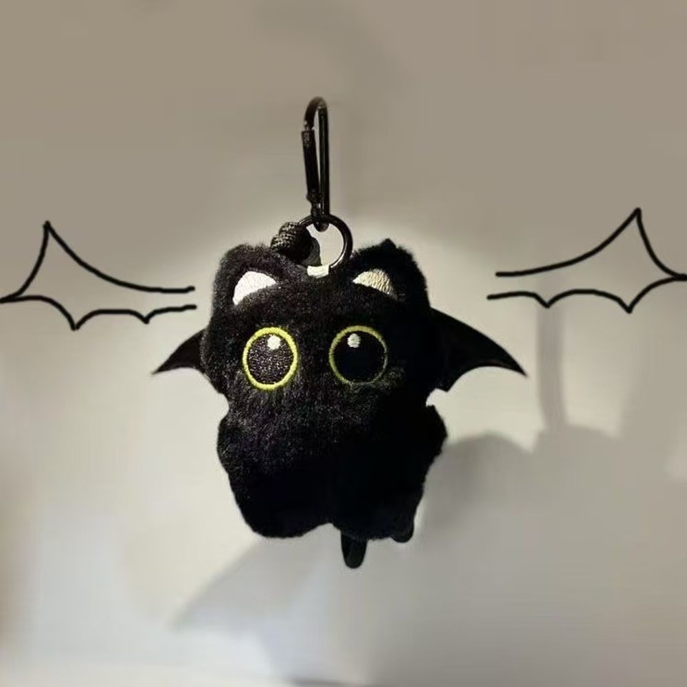 Big Eyed Plush Kitten Keychain Cute Black Cat Backpack Charm