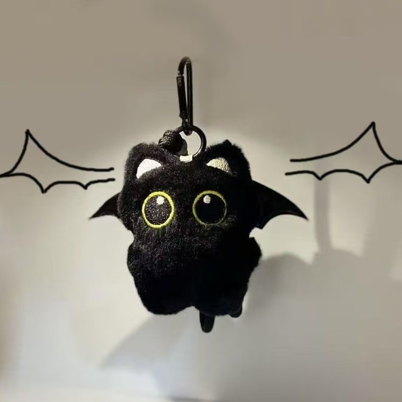 Big Eyed Plush Kitten Keychain Cute Black Cat Backpack Charm