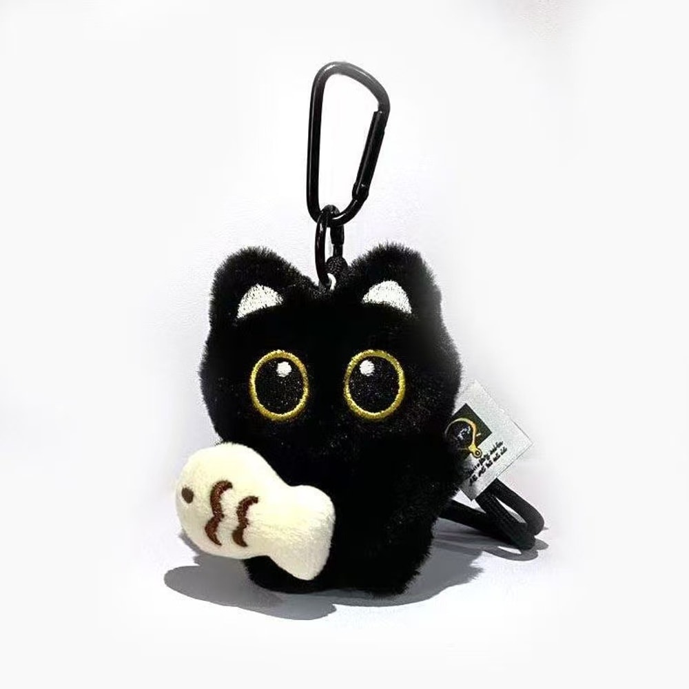 Big Eyed Plush Kitten Keychain Cute Black Cat Backpack Charm