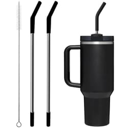 stanley tumbler stainless steel replacement straws with silicone tips & cleaning brush