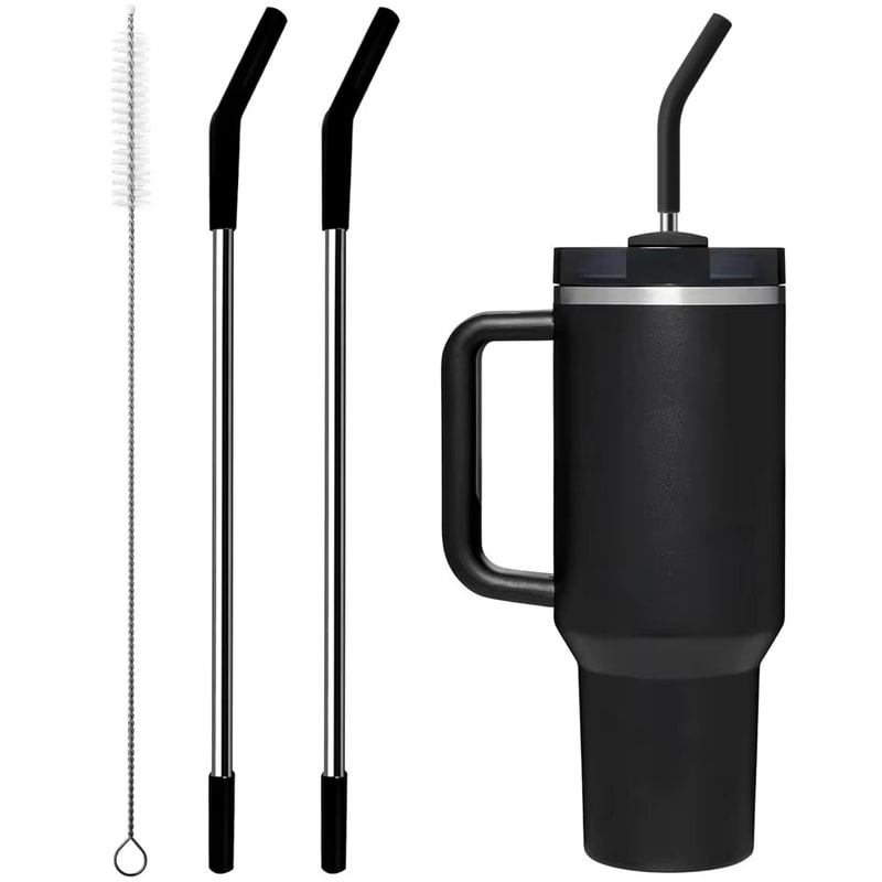 Stanley Tumbler Stainless Steel Replacement Straws with Silicone Tips & Cleaning Brush