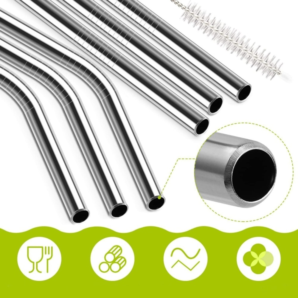 Stanley Tumbler Stainless Steel Replacement Straws with Silicone Tips & Cleaning Brush