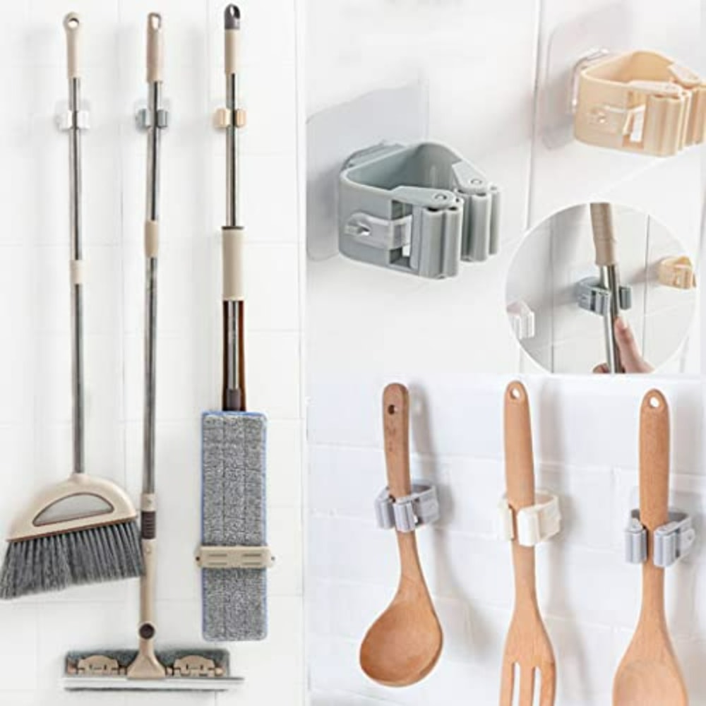 Self Adhesive Broom Holder Wall Mount Organizer for Mop, Brush & Cleaning Tools