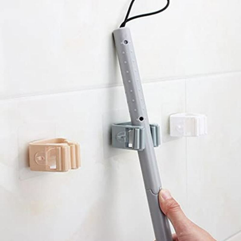 Self Adhesive Broom Holder Wall Mount Organizer for Mop, Brush & Cleaning Tools
