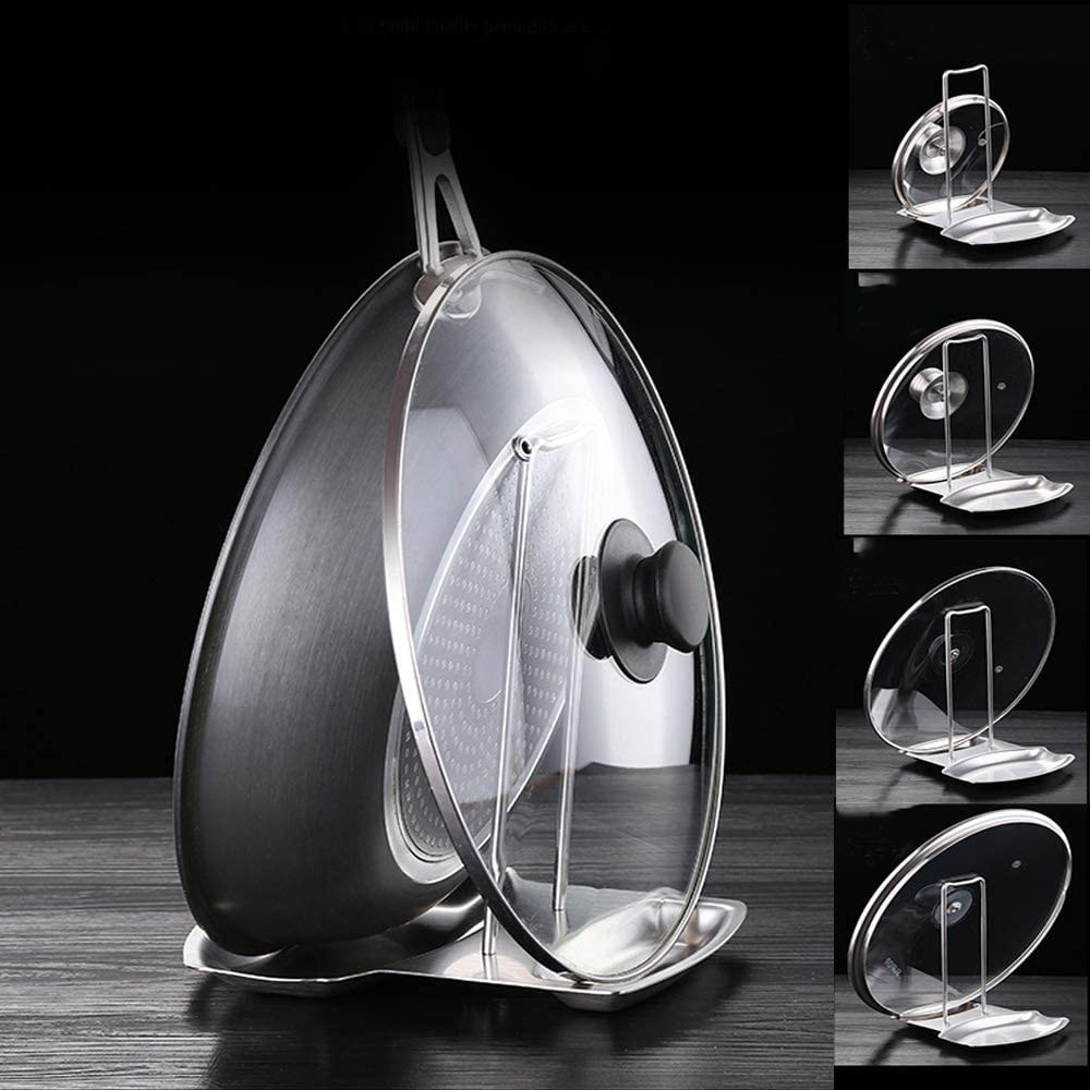 Stainless Steel Pot Lid Organizer Rack with Spoon Holder for Kitchen Countertops