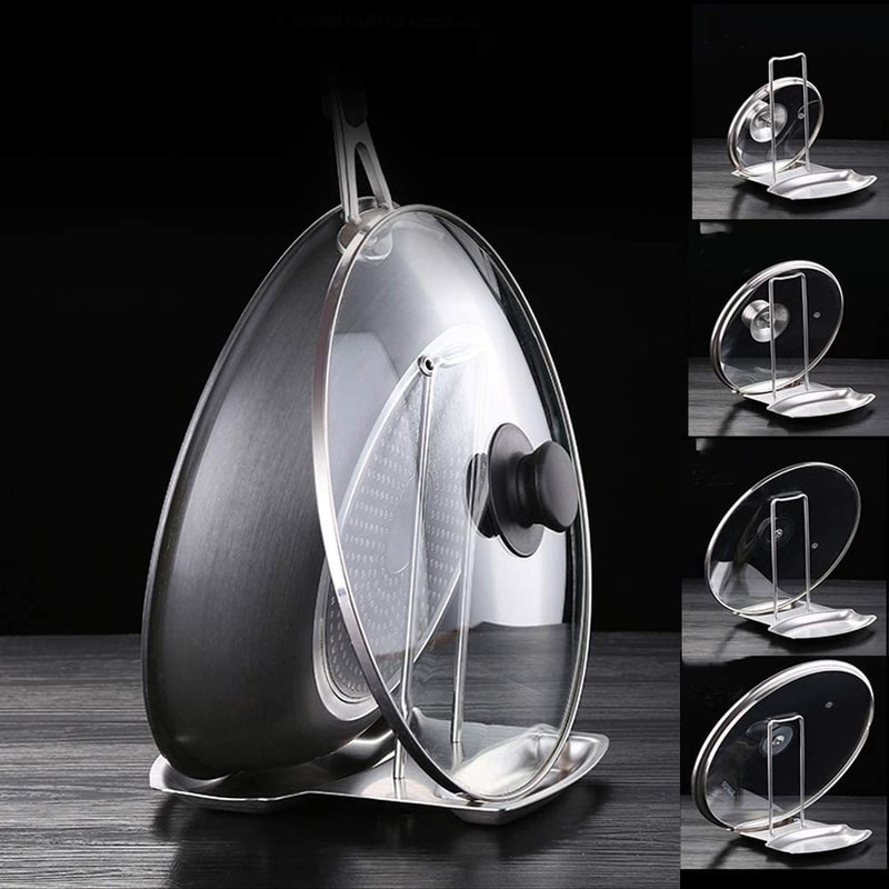 Stainless Steel Pot Lid Organizer Rack with Spoon Holder for Kitchen Countertops