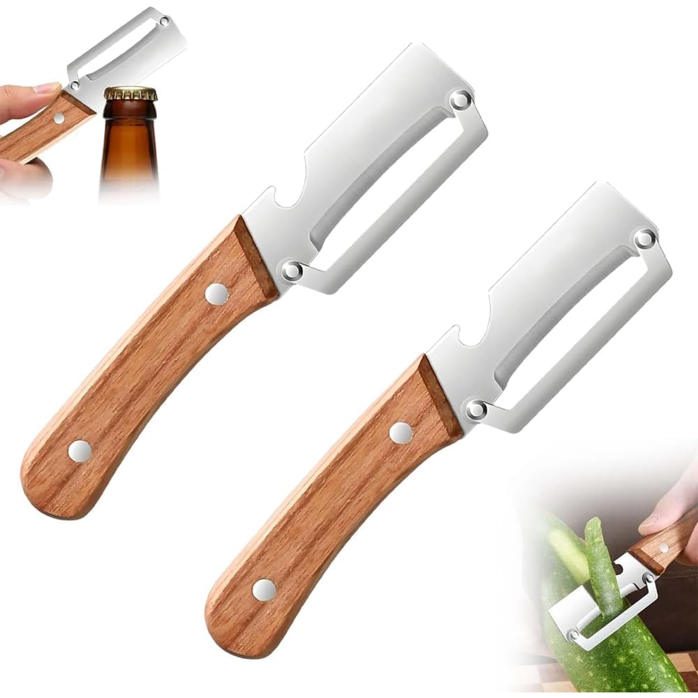 RusticGrip Vegetable Peeler & Bottle Opener with Stainless Steel Blade