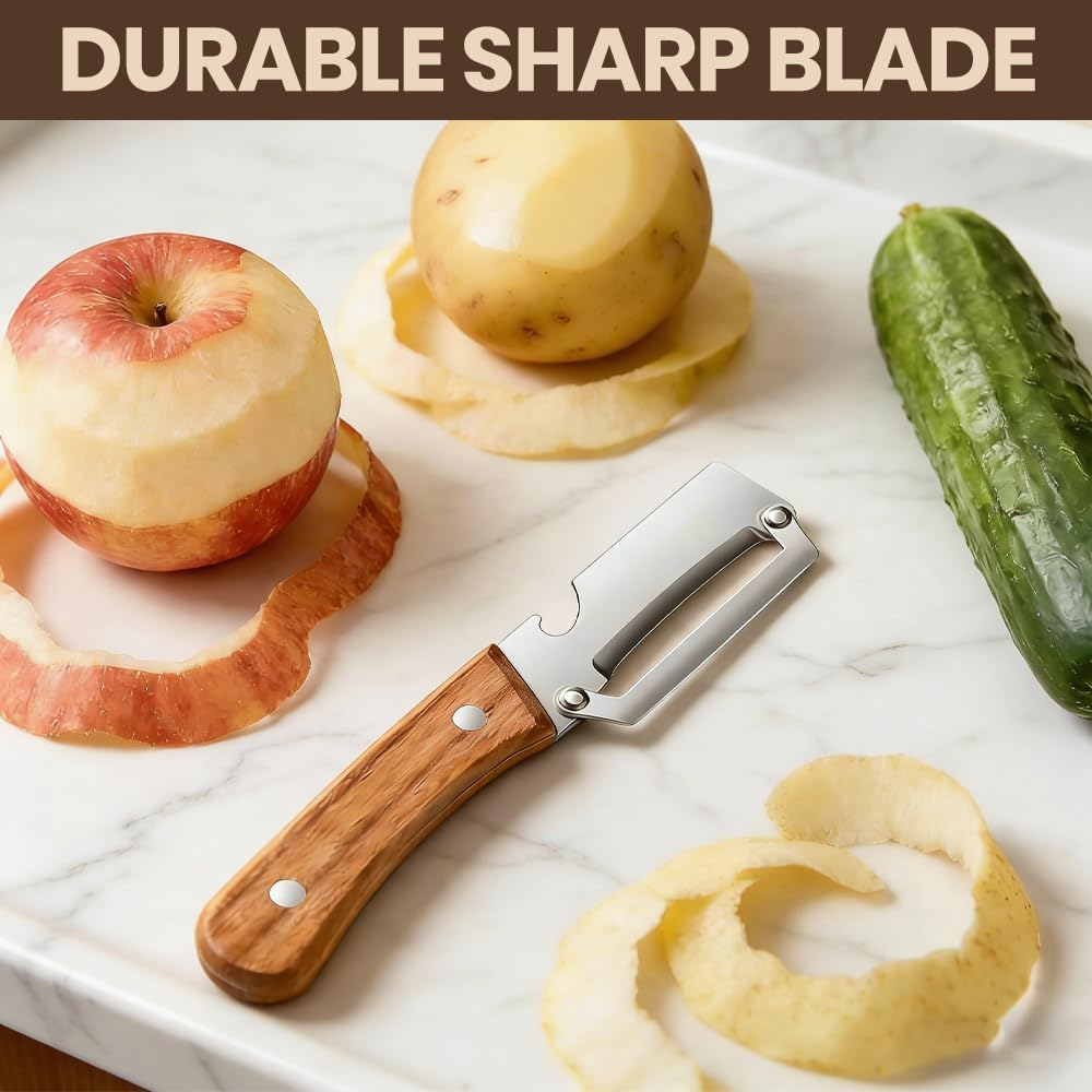 RusticGrip Vegetable Peeler & Bottle Opener with Stainless Steel Blade
