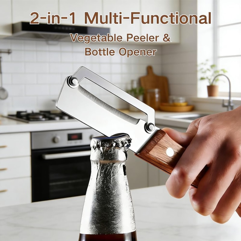 RusticGrip Vegetable Peeler & Bottle Opener with Stainless Steel Blade