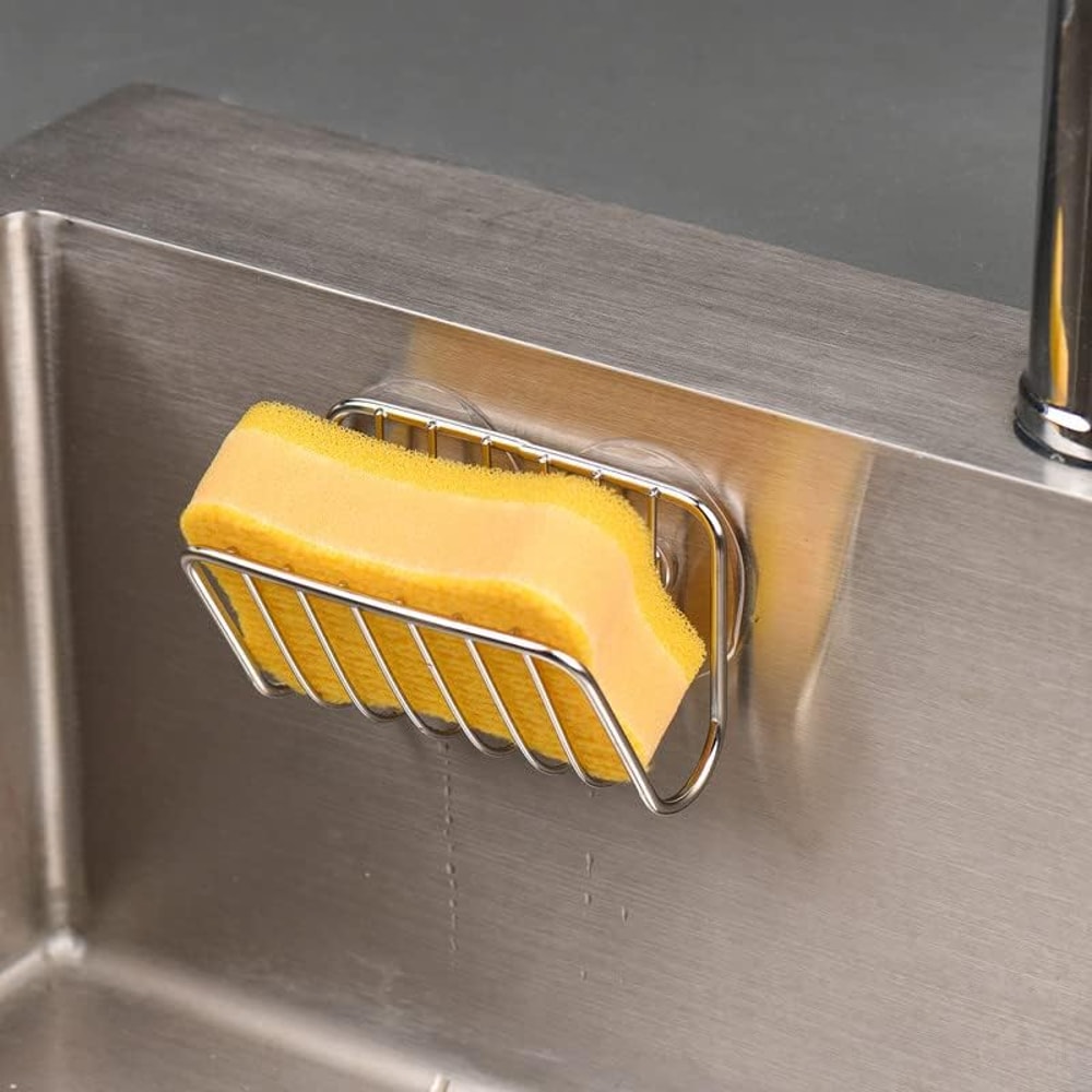 Stainless Steel Sponge Holder For Kitchen Sink With Suction Cup Drainage Caddy 4