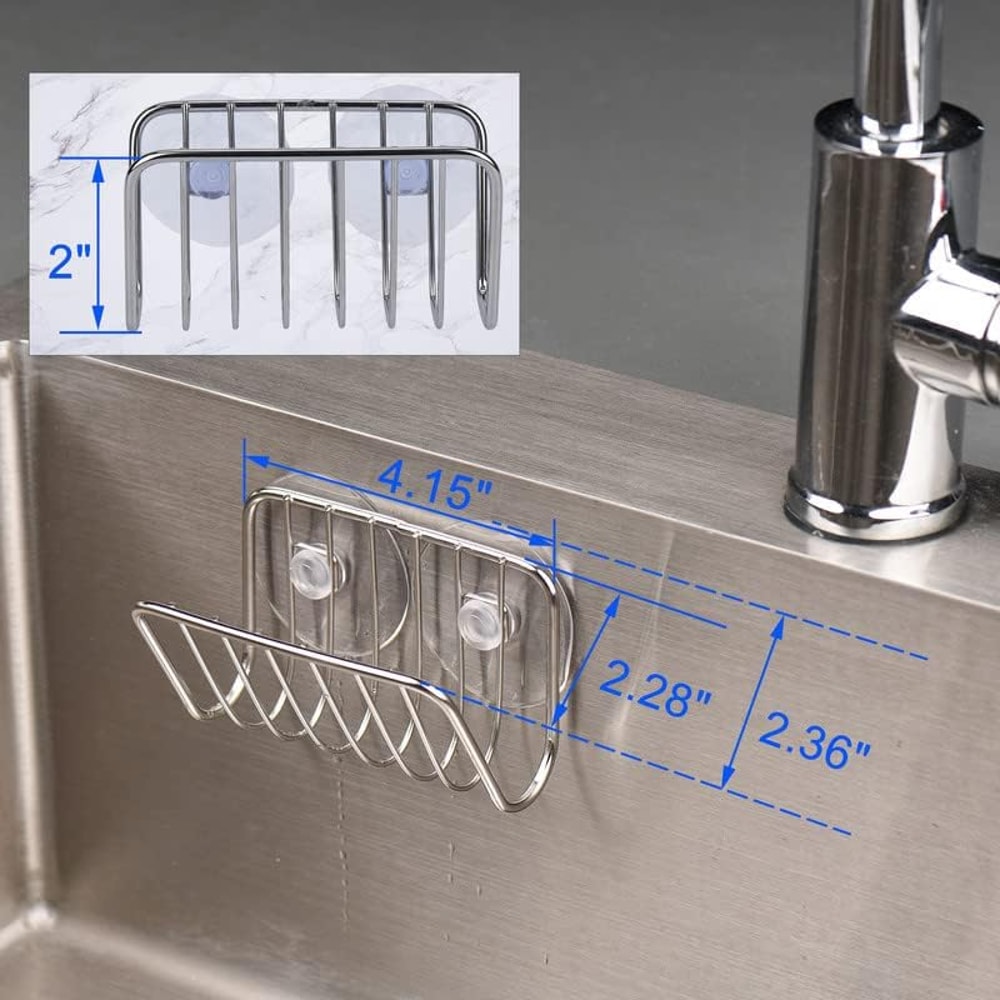 Stainless Steel Sponge Holder For Kitchen Sink With Suction Cup Drainage Caddy 5