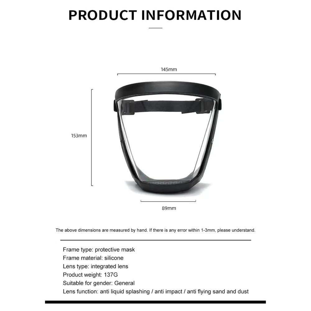 CrystalClear Full Face Shield Mask for Kitchen, Salon & Dust Protection