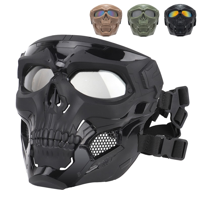 Phantom Skull Motorcycle Face Mask with Tactical Goggles for Riding, Paintball & Outdoor Protection