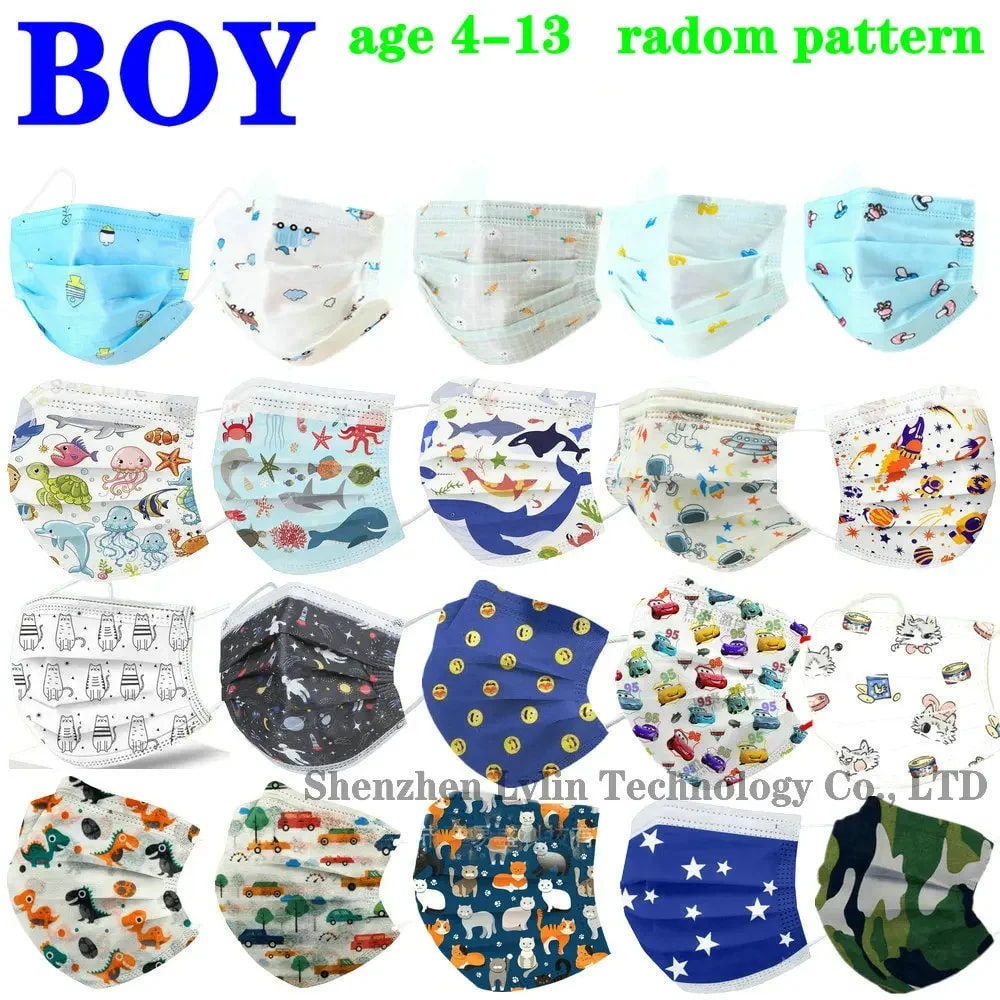 Cartoon Kids Disposable Face Masks Layer Breathable Protection For Boys Girls 1