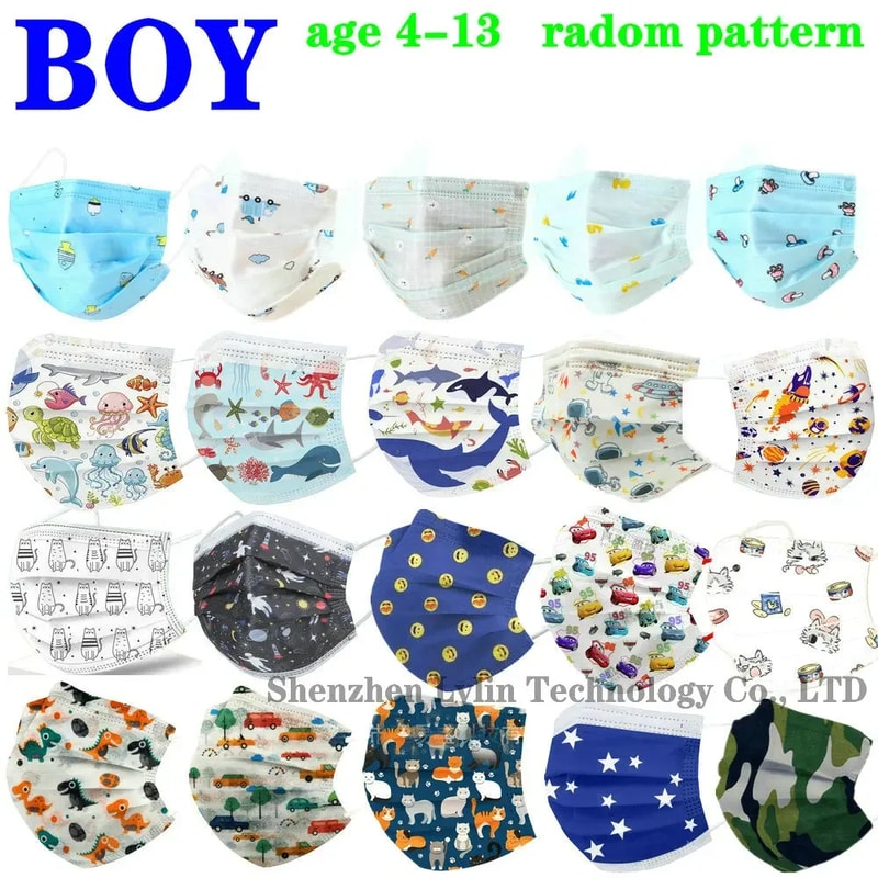 Cartoon Kids Disposable Face Masks Layer Breathable Protection For Boys Girls 1