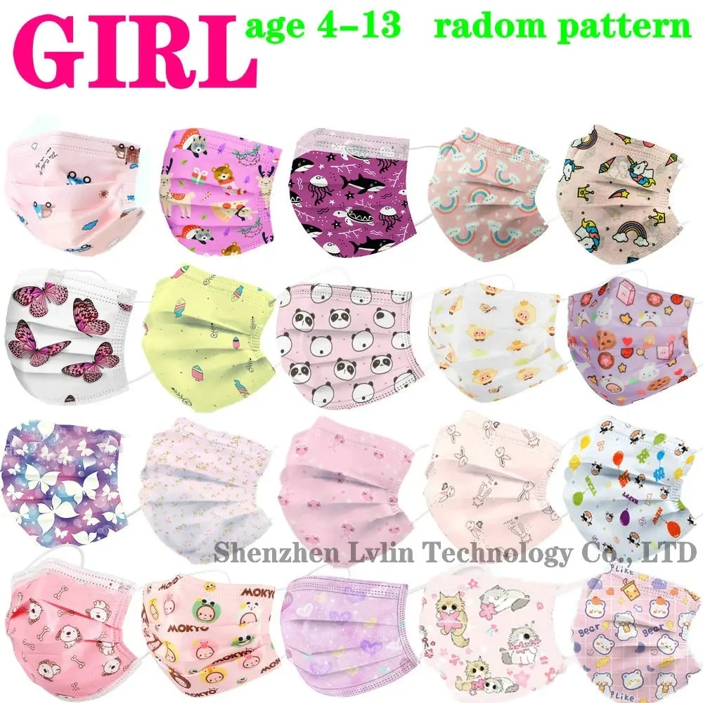 Cartoon Kids Disposable Face Masks Layer Breathable Protection For Boys Girls 2