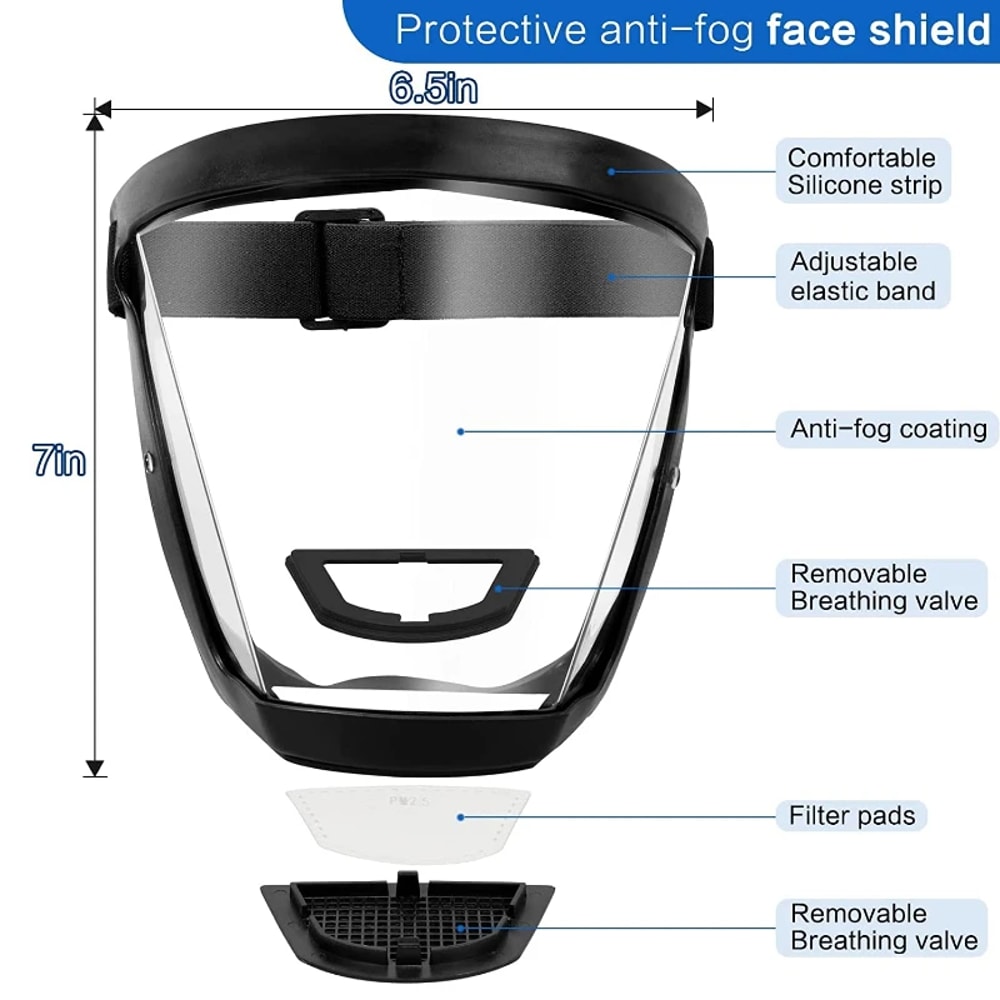 ClearGuard Full Face Shield Anti Fog Protective Face Visor for Splash Protection