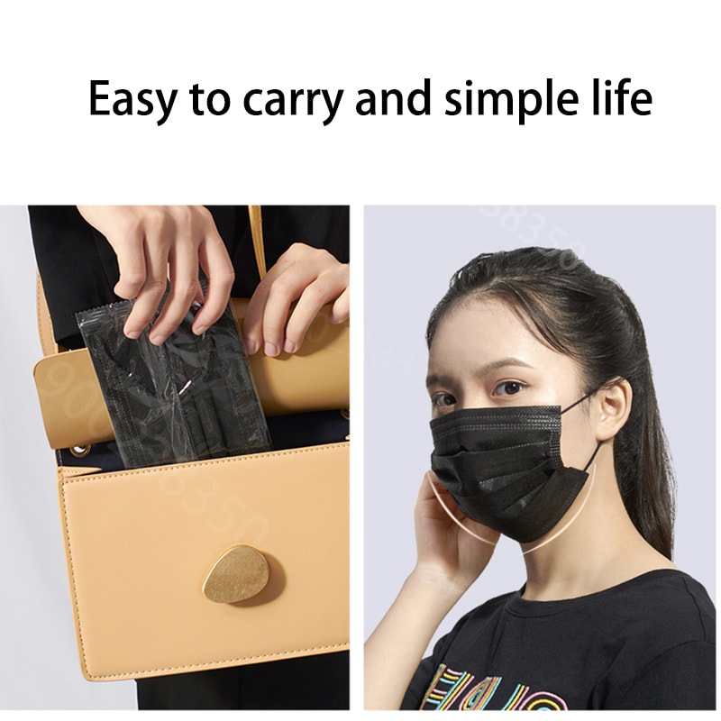 Individually Wrapped Disposable Face Masks 3 Layer Breathable Black Protection Pack 4