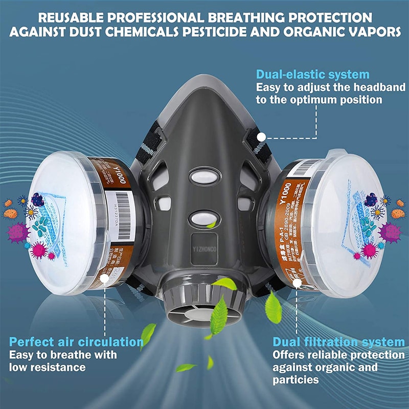 Dual Filter Respirator Mask for Spray Painting, Dust Protection & Chemical Work Safety