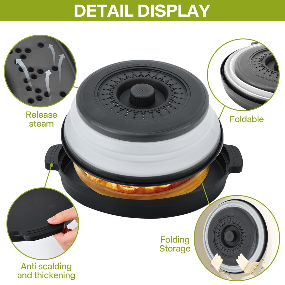 Collapsible Microwave Splatter Cover for Food Heating and Steaming